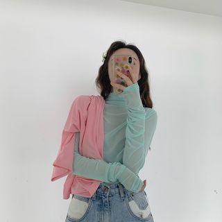 Short-sleeve Plain T-shirt / Long-sleeve Mesh Top