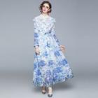 Ruffle Trim Floral Maxi A-line Dress