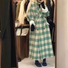 Double-breasted Check Long Coat Green - One Size