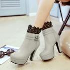 Lace Trim High Heel Platform Short Boots