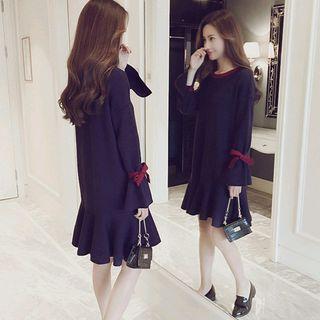 Long-sleeve Knit Ruffled Dress