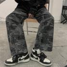 Newspaper Print Straight Leg Pants