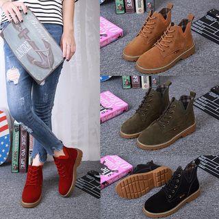 Faux Suede V-accent Combat Ankle Boots