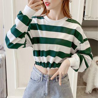 Long-sleeve Striped Tie Waist Sweatshirt