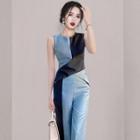 Set: Two-tone Top + Wide Leg Pants (various Designs)
