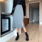 Plain Split Midi A-line Skirt