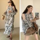 Long-sleeve Cold-shoulder Print Top / Long-sleeve Cold-shoulder Print Dress / Denim Hot Pants