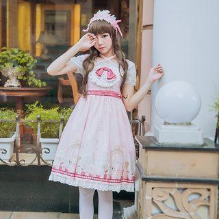 Printed Sleeveless A-line Dress / Hair Band