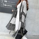 Fringed Two-tone Open-front Cardigan