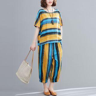 Set: Short-sleeve Striped T-shirt + Capri Harem Pants
