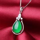 Rhinestone & Gemstone Water Drop Necklace 925 Silver - As Shown In Figure - One Size