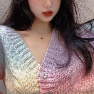 Gradient Cropped Cardigan Purple & Pink & Yellow - One Size