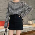 Striped Loose-fit Long T-shirt Striped T-shirt - One Size