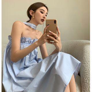 Sleeveless Plain Frilled Halter Dress