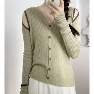 Cold-shoulder Ribbed Knit Cardigan