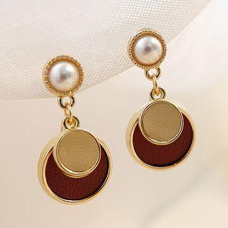 Disc Dangle Earring 1 Pair - Silver Needle - Almond & Brown - One Size
