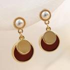 Disc Dangle Earring 1 Pair - Silver Needle - Almond & Brown - One Size