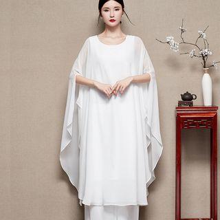 Batwing-sleeve Top/ Wide-leg Pants