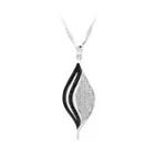 925 Sterling Silver Leaf Pendant With Black And White Cubic Zircon And Necklace