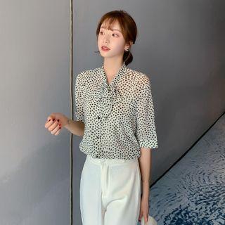 Lace Up Bow Wave Point Chiffon Shirt