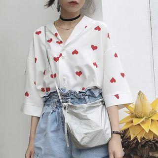 Heart Print 3/4 Sleeve Shirt