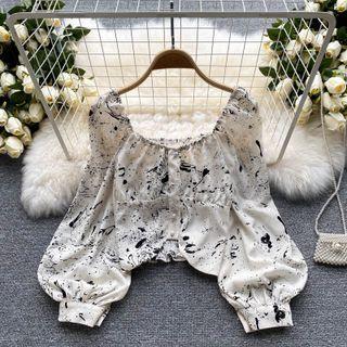 Square-neck Print Long-sleeve Top