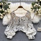Square-neck Print Long-sleeve Top