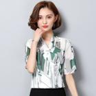 Printed V-neck Short-sleeve Chiffon Blouse With Camisole Top