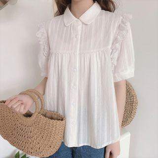 Eyelet Trim Short-sleeve Shirt Off-white - One Size
