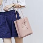 Faux Leather Bow Bucket Bag