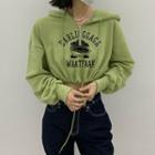 Long Sleeve Lettering Zip-detail Drawstring Crop Sweatshirt