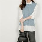 Tap-sleeve Knit Panel Blouse
