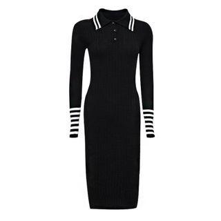Long-sleeve Sweater Sheath Dress Black - One Size