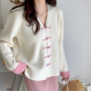 Color Panel Waffle Cardigan