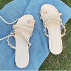 Toe-ring Faux Pearl Slide Sandals