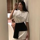 Set: Short-sleeve Mini T-shirt Dress + Mini Skirt
