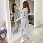 Set: Elbow-sleeve Collar T-shirt + Straight Leg Jogger Pants