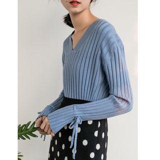 Bell-sleeve Rib-knit Sweater
