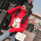 Turtleneck Cat Sweater Red - One Size