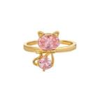 Cat Rhinestone Alloy Open Ring Cat - Pink - One Size