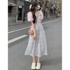 Spaghetti Strap Midi A-line Dress / Puff-sleeve Crop Top