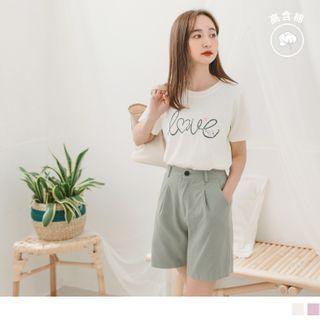Lettering Cat-print Short-sleeve Round Neck T-shirt