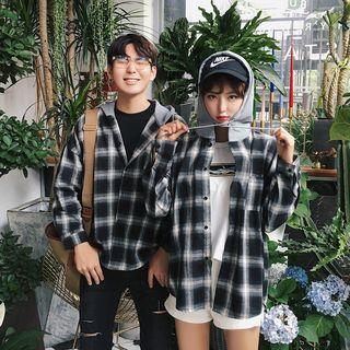 Couple Matching Plaid Hooded Shirt