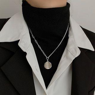 Couple Matching Lettering Disc Pendent Chain Necklace Silver - One Size