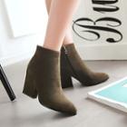 Faux Suede Pointed Block Heel Short Boots