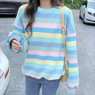 Striped Sweatshirt Stripe - Light Blue & Airy Blue & Pink - One Size