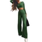 Set: Long-sleeve Crop Top + Straight-fit Pants