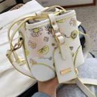 Floral Print Faux Leather Cylinder Bucket Bag