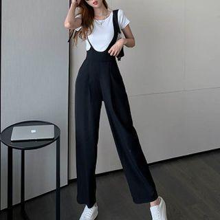 Short-sleeve T-shirt / Straight Leg Suspender Pants