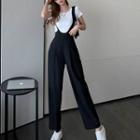 Short-sleeve T-shirt / Straight Leg Suspender Pants
